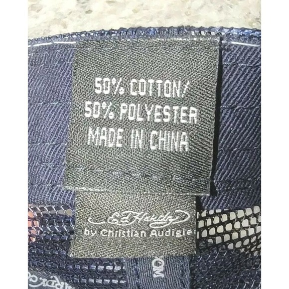 Don Ed Hardy Mesh Trucker Hat Cap True to My Love Two Tone Denim Gray Vintage - Picture 8 of 8